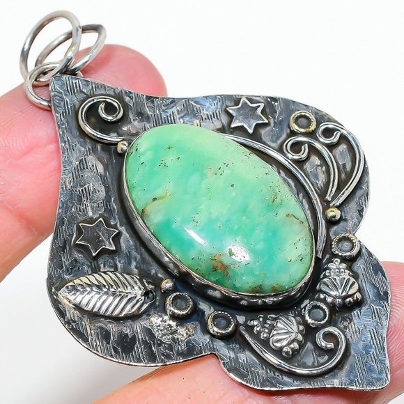 Katherine's Collection Accessories - CLEARANCE SALE Vintage Chrysoprase Handmade 925 Sterling Silver Pendant 2.84"
